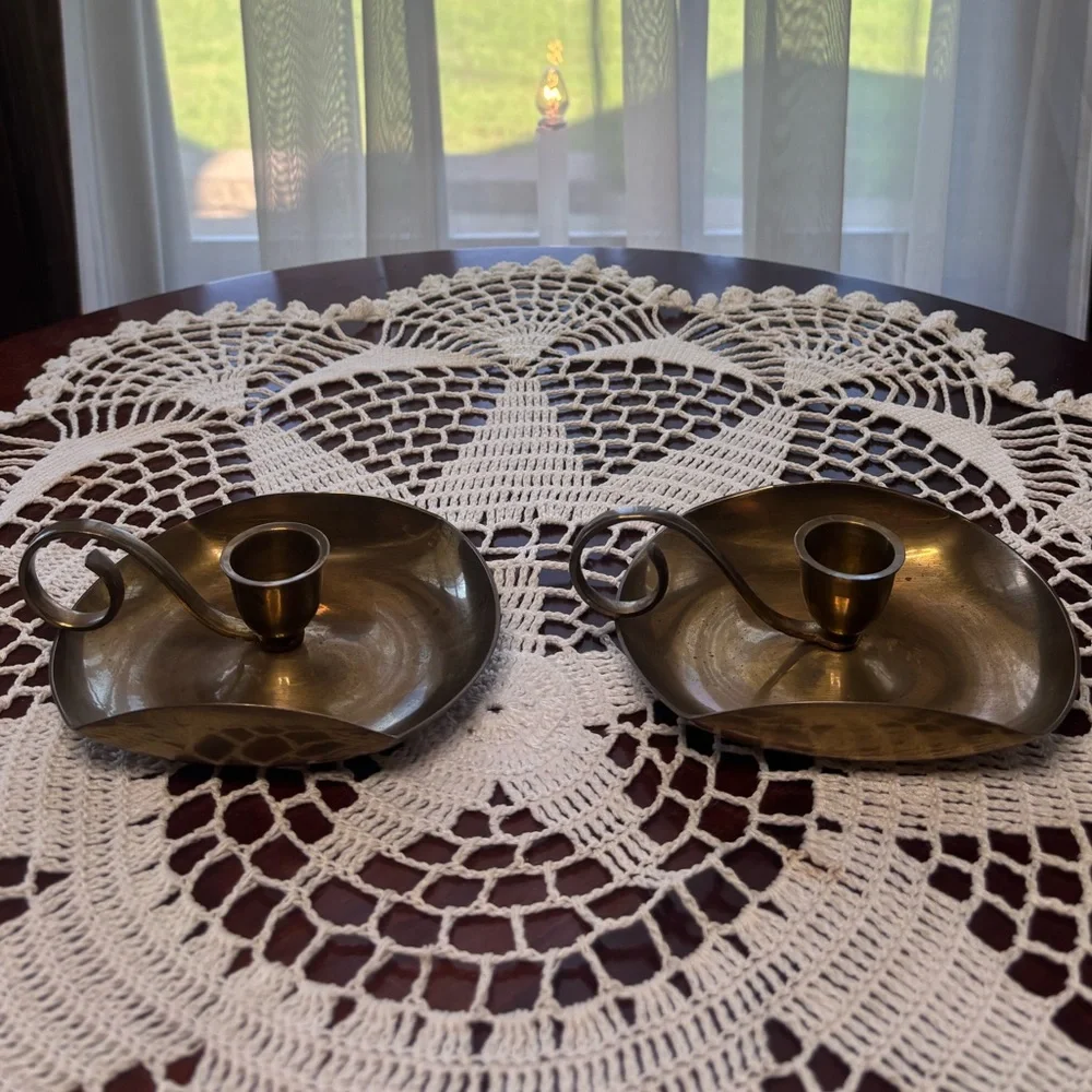 Brass Candle Holders Elegant Gold Vintage MCM Antique Boho Cottage Home Decor
